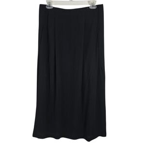 Eileen Fisher Black Silk Pleated Midi Skirt Size S Pockets Careerwear Neutral